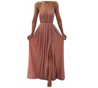 Robe Femme bretelle décolleté plongeant volant fendue cotes tulle dos nu col v Plage Club Cocktail Mariage Sexy Vintage Soiree Mi Longue Retro Ceremonie Chic Fluide Taille Haute Elegant Boheme Ete