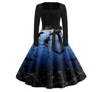 Robe Femme Chic Et Elegant a Line Diable Hiver Costume Halloween Femme Infirmiere Imprimée Gothique Robe De Soirée Manche Longue Simple Ange Jupe Araignée Classique 2#Bleu foncé XL