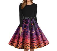 Robe Femme Chic Et Elegant a Line Diable Hiver Deguisement Halloween Femme Faucheuse Patchwork Horreur Robe De Soirée Corset Populaire Medieval Jupe Chauve Souris Classique 2#Morado Oscuro 4XL