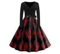 Robe Femme Chic Et Elegant a Line Horreur Hiver Costume Halloween Femme Infirmiere Medieval Gothique Robe De Soiree Corset Classique Patchwork Jupe Faucheuse Populaire 2#Vermillon L