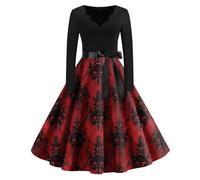 Robe Femme Chic Et Elegant a Line Horreur Hiver Deguisement Halloween Femme Ghostface Ange Sexy Robe De Soiree Corset Classique Patchwork Jupe Chauve Souris Décontracté 2#vin S