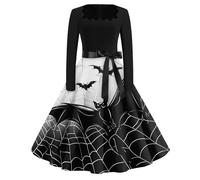 Robe Femme Chic Et Elegant a Line Sexy Hiver Costume Halloween Femme Infirmiere Steampunk Sorciere Robe De Soirée Manche Longue Décontracté Ange Jupe Citrouille Vintage 2#Noir L