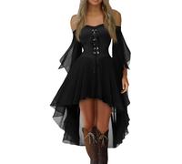Robe Femme Chic Et Elegant a Line Sorciere Automne Costume Halloween Femme Ghostface Cartoon Sexy Robe De Soiree Manche Longue Populaire Patchwork Jupe Squelette À La Mode 1#Noir XXL