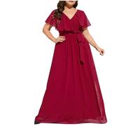 Robe Femme Chic Et Elegant Belle Robe Soirée Robe de Cocktail Cape Grande Taille pour Femme - Col en V - Ligne A en Mousseline de Soie