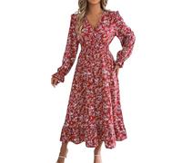 Robe Femme Chic Et Elegant Boheme Fluide Mi Longue De Plage Ete Tunique Lin Grande Taille en Trapeze Coton Gaze Été Champetre Chemise Qui Cache Le Ventre Tailleur