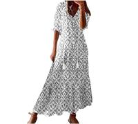Robe Femme Chic Et Elegant BohèMe Maxi Robe Imprimé Floral Vacances Dress éTé DéContractéE Robes Vintage Grande Taille Manches Courtes Col V Casual Robes De Plage S-XXXL