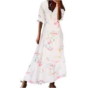 Robe Femme Chic Et Elegant BohèMe Maxi Robe Imprimé Floral Vacances Dress éTé DéContractéE Robes Vintage Grande Taille Manches Courtes Col V Casual Robes De Plage S-XXXL