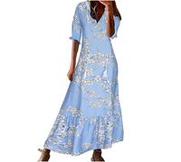 Robe Femme Chic Et Elegant BohèMe Maxi Robe Imprimé Floral Vacances Dress éTé DéContractéE Robes Vintage Grande Taille Manches Courtes Col V Casual Robes De Plage S-XXXL