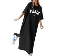 Robe Femme Chic et Elegant Casual Robe Estivale Ample et décontractée à Motifs Floraux pour Femme Longue sans Manches avec Coupe Fluide Inspiration Casual (Black, M)