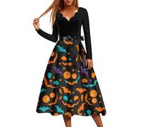 Robe Femme Chic Et Elegant Corset Gothique Hiver Costume Halloween Femme Citrouille Cartoon Diable Robe De Soiree Manche Longue Populaire Medieval Jupe Faucheuse Rétro 2#Noir 4XL