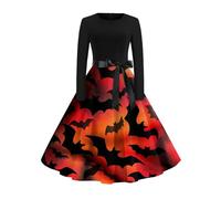 Robe Femme Chic Et Elegant Corset Gothique Hiver Deguisement Halloween Femme Chauve Souris Cartoon Sorciere Robe De Soiree Manche Longue Vintage Imprimée Jupe Fantôme À La Mode 2#Safran M