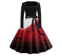 Robe Femme Chic Et Elegant Corset Horreur Automne Deguisement Halloween Femme Faucheuse Imprimée Gothique Robe De Soiree Manche Longue Classique Medieval Jupe Infirmiere Simple 2#vin S