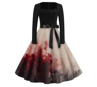 Robe Femme Chic Et Elegant Corset Horreur Hiver Deguisement Halloween Femme Fantôme Steampunk Sexy Robe De Soirée a Line Simple Patchwork Jupe Faucheuse Décontracté 2#Vino XXL