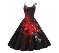 Robe Femme Chic Et Elegant Corset Sexy Hiver Deguisement Halloween Femme Squelette Patchwork Gothique Robe De Soirée Manche Longue Simple Ange Jupe Faucheuse Classique 2#Vermillon L