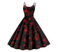 Robe Femme Chic Et Elegant Corset Sorciere Hiver Costume Halloween Femme Infirmiere Ange Pirate Robe De Soirée Manche Longue Rétro Imprimée Jupe Araignée Simple 2#pastèque Rouge XL