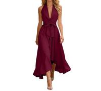 Robe Femme Chic Et Elegant Coton Lin Pour Dress Courte Sexy Plage Gala De Témoin Mariage Soiree Dos Bretelles Ample Sans Manches Casual Robes Longues Femmes Été Vetement En Longue Fluide Champetre Vin
