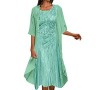Robe Femme Chic et Elegant ete Grande Taille mi Longue Robe de Soiree Cocktail Femme Mariage invitée Ceremonie Bal de Promo Ensemble 2 Pieces Robe sans Manche + Cardigan Femme Long été (Green, XL)