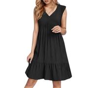 Robe Femme Chic Et Elegant Grande Taille Midi Ete Empire De Plage Bohème Courte Elegante Longue Boheme Chemise Grossesse Fluide Soiree sans Manche Portefeuille en Lin Made in Italy,b-Le Noir,XL