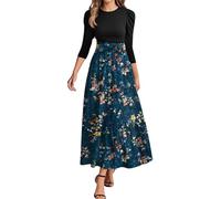 Robe Femme Chic Et Elegant Manche 3/4 - Robe Soiree Femme Taille Empire Col Rond, Robes Longue Elegant, Dress Casual Unique Convient pour Le Printemps Et L'automne Bleu foncé S