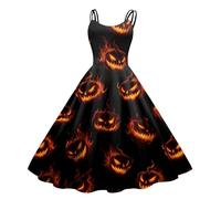 Robe Femme Chic Et Elegant Manche Longue Gothique Automne Costume Halloween Femme Fantôme Cartoon Sorciere Robe De Soiree Corset Simple Ange Jupe Citrouille Décontracté 2#Noir XL