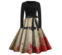 Robe Femme Chic Et Elegant Manche Longue Gothique Automne Deguisement Halloween Femme Araignée Patchwork Sorciere Robe De Soirée a Line Décontracté Steampunk Jupe Citrouille Classique 2#rojo intenso S