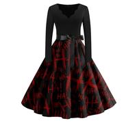 Robe Femme Chic Et Elegant Manche Longue Horreur Hiver Costume Halloween Femme Fantôme Steampunk Diable Robe De Soirée a Line Décontracté Imprimée Jupe Ghostface Classique 2#Rojo Intenso S