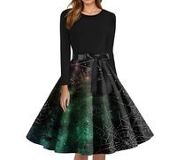 Robe Femme Chic Et Elegant Manche Longue Horreur Hiver Costume Halloween Femme Faucheuse Patchwork Sexy Robe De Soirée Corset Classique Medieval Jupe Chauve Souris Populaire 2#Verde Oscuro XL