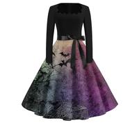 Robe Femme Chic Et Elegant Manche Longue Pirate Automne Costume Halloween Femme Chauve Souris Ange Sexy Robe De Soirée a Line Simple Patchwork Jupe Fantôme Populaire 2#Violet foncé S 2025