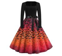 Robe Femme Chic Et Elegant Manche Longue Sorciere Automne Deguisement Halloween Femme Fantôme Ange Gothique Robe De Soirée a Line Vintage Steampunk Jupe Chauve Souris Populaire 2#Vermillon L 2025