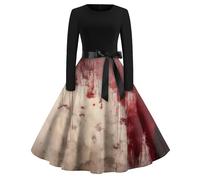 Robe Femme Chic Et Elegant Manche Longue Sorciere Hiver Costume Halloween Femme Faucheuse Cartoon Pirate Robe De Soirée a Line Simple Imprimée Jupe Araignée Classique 2#Kaki XXL
