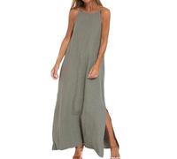 Robe Femme Chic Et Elegant Mi Longue Combinaison Femme Chic pour Soirée Robe Plage Grande Taille Bustier Tenues Élégante Fluide Robe Sexy Vintage Lin Mes Commandes Passées Vert De L'Armée XL