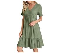 Robe Femme Chic Et Elegant Mi Longue De Soiree Grande Taille sans Manche Ete Courte Plage Ceremonie Invitée Mariage Jupe Rockabilly Cache Coeur Fluide Portefeuille Bohème Boheme Empire,1-Vert,S