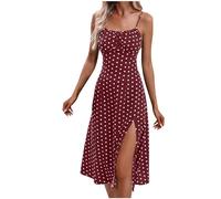 Robe Femme Chic Et Elegant Robe Boho D'éTé Bretelles Spaghetti sans Manches Robes Imprimé Polka Dot Robes Plage Dos Nu Longue Maxi Dress Avant Fourche Swing Jupe pour SoiréE Mariage FêTe