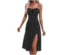 Robe Femme Chic Et Elegant Robe Boho D'éTé Bretelles Spaghetti sans Manches Robes Imprimé Polka Dot Robes Plage Dos Nu Longue Maxi Dress Avant Fourche Swing Jupe pour SoiréE Mariage FêTe