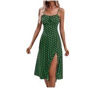 Robe Femme Chic Et Elegant Robe Boho D'éTé Bretelles Spaghetti sans Manches Robes Imprimé Polka Dot Robes Plage Dos Nu Longue Maxi Dress Avant Fourche Swing Jupe pour SoiréE Mariage FêTe