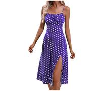 Robe Femme Chic Et Elegant Robe Boho D'éTé Bretelles Spaghetti sans Manches Robes Imprimé Polka Dot Robes Plage Dos Nu Longue Maxi Dress Avant Fourche Swing Jupe pour SoiréE Mariage FêTe