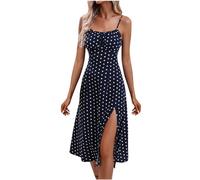 Robe Femme Chic Et Elegant Robe Boho D'éTé Bretelles Spaghetti sans Manches Robes Imprimé Polka Dot Robes Plage Dos Nu Longue Maxi Dress Avant Fourche Swing Jupe pour SoiréE Mariage FêTe
