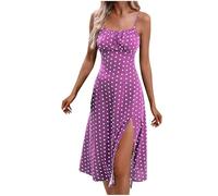 Robe Femme Chic Et Elegant Robe Boho D'éTé Bretelles Spaghetti sans Manches Robes Imprimé Polka Dot Robes Plage Dos Nu Longue Maxi Dress Avant Fourche Swing Jupe pour SoiréE Mariage FêTe