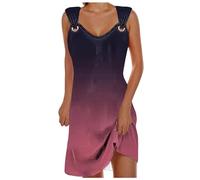 Robe Femme Chic Et Élégant, Robe de Soirée Femme sans Manches,Robe de Plage dégradé ÉPaules DéNudéEs T-Shirt Robes avec Boucle A-Line RéTro Mi Longue Bohème DéContractée Pas Cher Dress