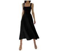 Robe Femme Chic Et Elegant- Robe Ete sans Manches,Robe Sexy Taille Haute Encolure CarréE De SoiréE Grande Taille Robes Couleur Pure Régulière Slim avec Larges Bretelles DéContractéE Dress