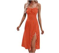 Robe Femme Chic et Elegant Robe Fleurie Bohème Bretelles Spaghetti Robes de Plage Femmes Sans Manche Ete Femmes Mi Longue Ourlet Fendu Sexy Robes à Bretelle Casual Décontracté Fête Des Mères