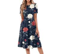 Robe Femme Chic Et Elegant Sexy Ete Mi Longue Fluide Fond De Boheme Charleston Grande Taille Robe Rouge Africaine Grecque avec Short Intégré Legere Fluide Ete Blanche Femme Chic (A22,M)