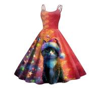 Robe Femme Chic Et Elegant Soiree Motif Tenue Mere Noel Scintillante Déguisement Mère Cadeau Cadeau Grossesse Pere Festive Renne Santa Claus Robe Noel Femme Chic Rouge XXL