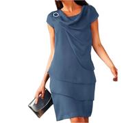 Robe Femme Chic et Elegant Tunique Robe de Cérémonie pour Femme Ronde Manches Courtes Chiffon de Soirée de Cocktail Mariage Luxe pour Mariage Warp de Bal Longue Robes Business 04-Bleu L