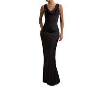Robe Femme Col en V Moulante Cocktail Elégant sans Manches Robes Longue de Soirée Chic Et Glamour Robe Demoiselle d'honneur pour Fête Mariage Anniversaire,Noir,L