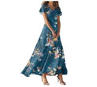 Robe Femme Col en V sans Manches Décontractée Plage Robes Chic et Elegant Été Couleur Unie Mini Longue Tunique Shirt Long Dresses for Women Elegant Bikini Cover Up Paréo 2025 （Bleu Foncé,3XL）