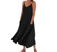 Robe Femme Col en V sans Manches Décontractée Plage Robes Chic et Elegant Été Couleur Unie Mini Longue Tunique Robe Floral Midi Corset Dress Couvrir Beach Maillots de Bain Cover Up Tendance （Noir,3XL）