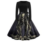 Robe Femme Col Rond Manches Longues Taille Longueur Midi Style Retro