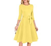 Robe Femme De Cocktail Vintage Midi Cintrée À Manches 3/4 Col Rond Taille
