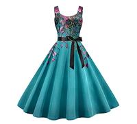 Robe Femme de Cocktail Vintage Rockabilly Robe plissée au Genou sans Manches Col carré Robes De soirée Elegante Années 50 60 pin-up Swing A-Ligne Robes Parti Audrey Hepburn Style